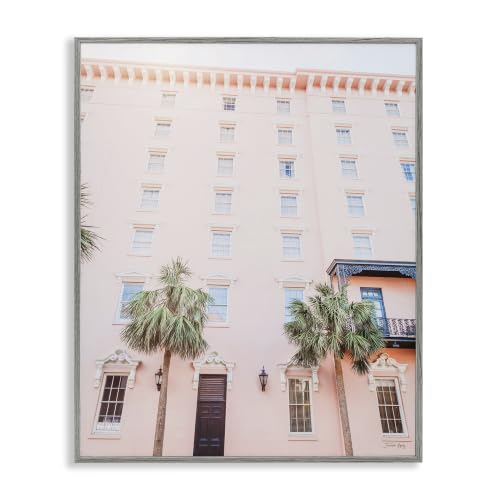 'Tropical Pink Vacation Building Summer Palm'| Framed Giclee Art