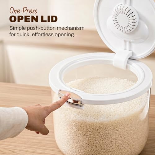 Image of Zuhi Airtight Rice Storage Dispenser Container | Moisture-Proof BPA-Free Food Storage Jar for Rice, Cereals, Grains & Pulses | Transparent Grocery Container with Flip Lid & Measuring Cup (10 Kg)