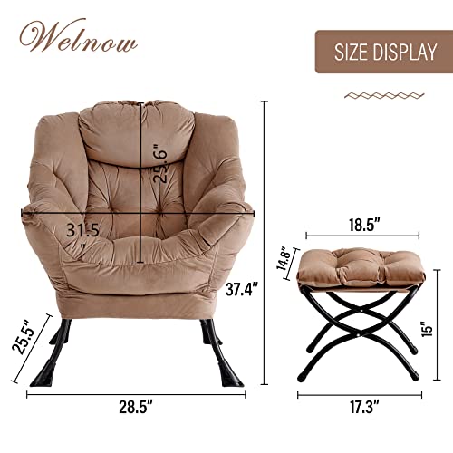 Welnow Lazy Chair With Ottoman, Modern Lounge Accent Chair With Armrests And A Side Pocket, Leisure Upholstered Sofa Chair Set, Reading Chair With Footrest For Small Space, Corner Chair, Dark Brown #TOP2