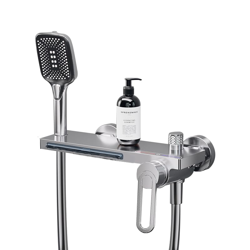 Robinet mitigeur et douche de salle de bain au fini chrome miroir et bec cascade