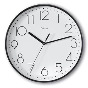 Hama Wanduhr Salina (ohne Tickgeräusche, Quarzuhr geräuscharm, Ø 22cm, große Ziffern, analoge Uhr, mit Stunden-, Minuten- und Sekundenzeiger, Glas Abdeckung, inkl. Batterie) schwarz