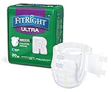 FitRight Ultra Adult Diapers, Disposable Incontinence Briefs with Tabs, Heavy Absorbency, Regular, 40'-50', 4 packs of 20 (80 total)