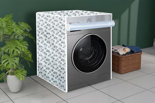 Image of The Furnishing Tree Waterproof and Dustproof PVC Washing Machine Cover Front Loading Compatible for LG, 7 Kg & 7.5Kg, CM-(60x63x81), Floral Pattern Light Gray