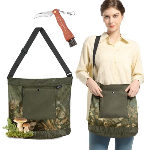Mushroom Foraging Bag - Foraging Kit with Mesh Bag & Knife, Adjustable Shoulder Strap, Mushroom Basket with Smartphone Pocket - Mushroom Hunting Bag, Ideal Gift for Mushroom Foragers (1 Pack) by MYWSN - Used condition - US$14.80