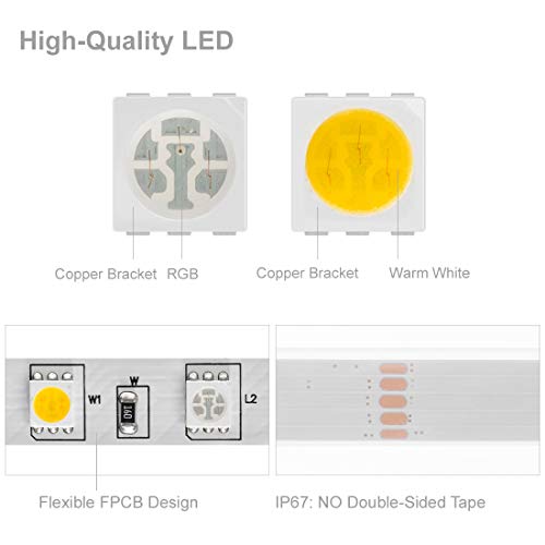Btf-Lighting 5050 Rgbw Rgb+Cool White(6000K-7000K) 150Rgb+150White Led 16.4Ft 60Leds/M Multi-Colored Led Tape Lights Ip67 Silicone Tube Waterproof 12Mm Tube Dc12V For Bedroom Kitchen Home Decoration #TOP3