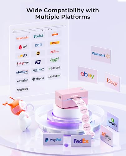 MUNBYN DHL Etikettendrucker Bluetooth, Label Printer 4x6 Versandetiketten Drucker, Thermodrucker Labeldrucker für Shopify Zalando Ebay Etsy Amazon DPD UPS, mit 25 Etiketten, ITPP130B Rosa