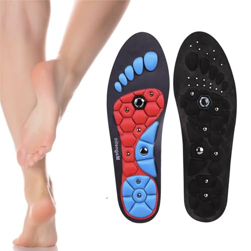 Acupressure Insoles for Weight Loss Trimmable Magnets Massage Insoles for Relieving Foot Fatigue Men Women (Black+Red, 3-6)