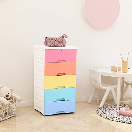 Nafenai Plastic Cabinet 5 Drawers Storage Dresser,Small Closet Drawers Organizer Unit For Clothes,Toys,Bedroom,Playroom,Colorful #TOP4