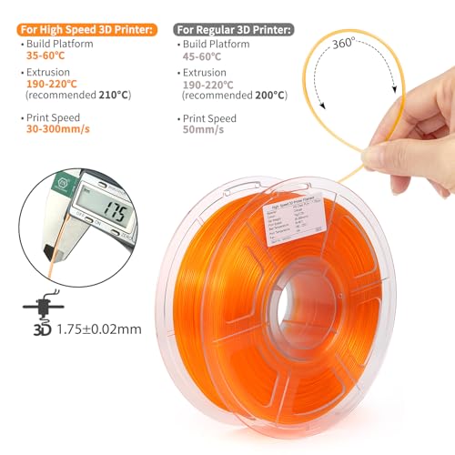 Image of iSANMATE Rapid Clear PLA Filament 1.75mm, Orange 3D Printer Filament Transparent Filament, Fast Printing Speed PLA, Dimensional Accuracy ±0.02mm, 1kg Spool