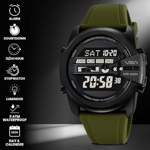 Image of V2A DIGITRON-TERRAX 2942 Digital Watch for Men | Industrial Shield Design with Oversized Digital Display | Urban Sports Everyday Watch with Countdown Timer, Alarm & 50M Water Resistance