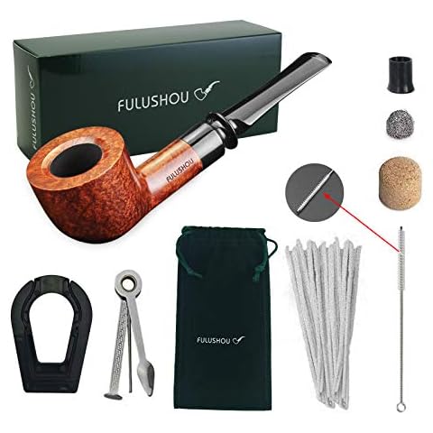 FULUSHOU Mediterranean Briar Wood Tobacco Pipe, Small Type Tobacco Pipe Cover
