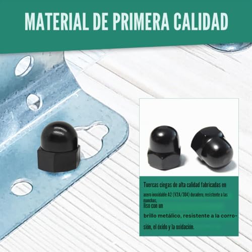 Miniatura 3 de Bacshby 10 Piezas Tuercas Ciegas Hexagonales M8 Acero Inoxidable Din 1587 Tuercas Sombrerete Hexagonales Negro Para Tornillos, Pernos Y Varillas Roscadas