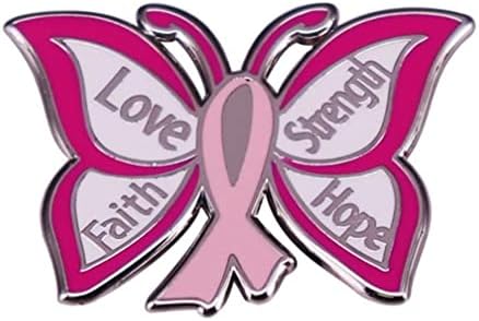 Love Faith Strength Hope Butterfly Design Breast Cancer Awareness Lapel Pin Badge Jewelry for Backpacks Badges Hats Bags