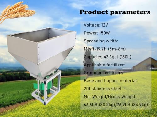 Tractor Fertilizer Spreader, 42.3gal/160L ATV Broadcast Spreader Electric miniatura 4
