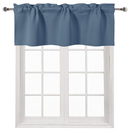 DWCN Dusty Blue Rod Pocket Valance for Windows 36 x 16 Inch, 1 Panel