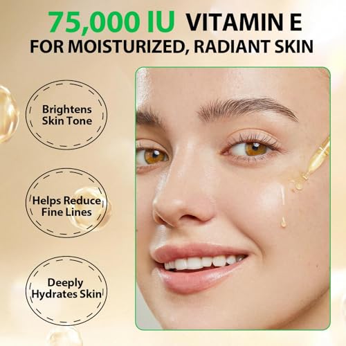 Vitamin E Oil for Skin, Face, Cuticles, 75,000 IU, 100% Organic Pure Natural Vitamin E Oil for Scars & Stretch Marks, Moisturizing Dry Skin & Winkles, Firming, Repairs & Protects, Non-Greasy, 2 Fl Oz - Image 5