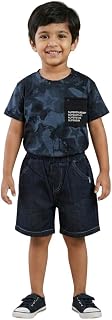 SaLtY PuMPkIN Boys 2-Piece Outfit Set – Star Print T-Shirt with Pocket & Elastic Waist Denim Shorts – Casual Summer Clothi Price In India