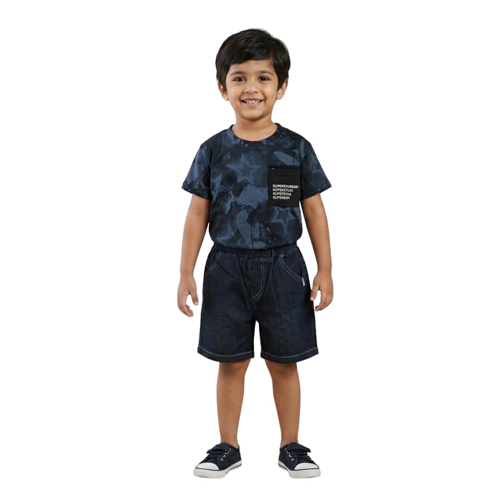 SaLtY PuMPkIN Boys 2-Piece Outfit Set – Star Print T-Shirt with Pocket & Elastic Waist Denim Shorts – Casual Summer Clothi... - Review, Price and Buying Guide