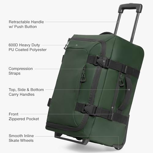 Traveler's Choice Wheeled Duffel, Dark Green, Carry-On 21-Inch, Wheeled Duffel by Traveler's Choice - Image 4