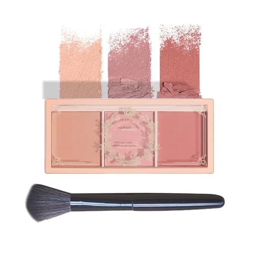 Blushers for Cheeks, 3-in-1 Matte Face Blush Make Up Powder with Brush, Long-Lasting Long-Wearing Smudge Proof Blendable Makeup Blusher Skin Tint Natural look