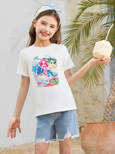 Image of Girls Short Sleeve T Shirts Kids Summer Tops Crewneck Tees 5-14 Years