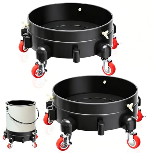2Pcs 11 Inch Bucket Dolly Removable Rolling Bucket Dolly 5 Gallon Car with 5 Heavy Duty Wheel Casters 360Rolling Connectable Locking for Car Wash & Auto Detailing Bearing 300lb Black