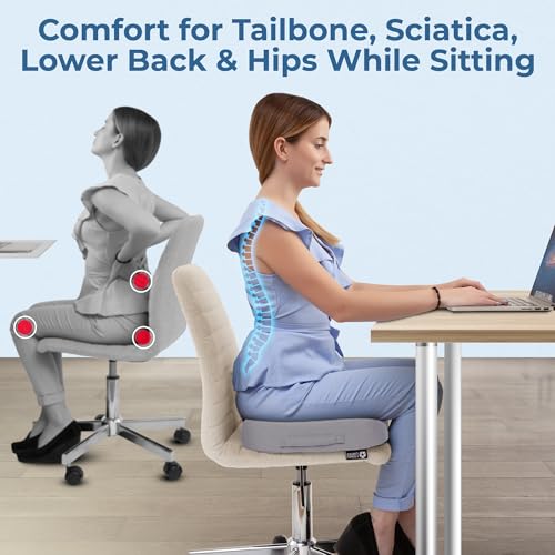 Image of 5 STARS UNITED Seat Cushion - Memory Foam Chair Cushion for Tailbone Pain Relief - Ergonomic Support for Coccyx, Sciatica & Butt - Office, Desk & Gaming Chair, Car Seat, Wheelchair, Airplane, L Gray