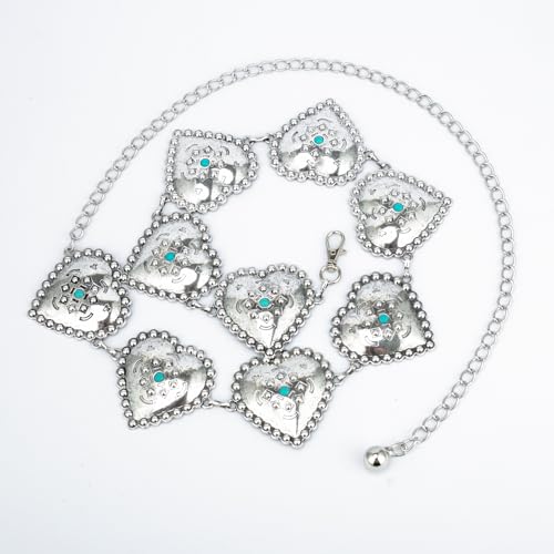 ILuvatar Cowgirl Boho Turquoise Concho Belts for Women, Silver Chain Belts for Women Western Waist Chain Belt for Dresses Jeans4