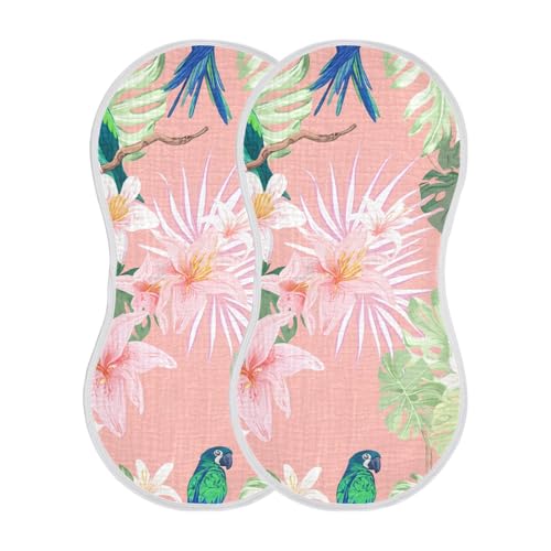 Muslin Burp Cloth for Baby 2PCS Hibiscus Palm Leaves Super Absorbent Burping Cloths, Bibs for Newborn Boys Girls