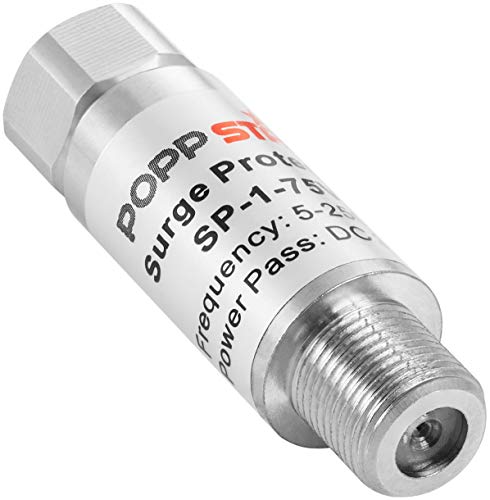 POPPSTAR 1x Bloqueador corriente antena (bloqueador de tensión con conector F macho a F hembra), Protección contra rayos para cables coaxiales y satélites