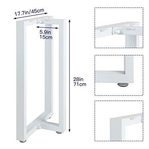 Image of HOMEKAYT Metal T-Shape Table Legs, 28 inchH x 17.7 inchW, White (2Pcs) - Heavy Duty, Modern Design, Suitable for Dining, Computer, Office Tables, TV Stands, Patio Tables
