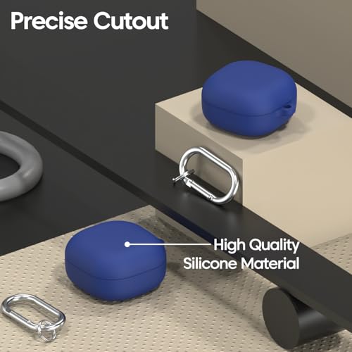Image of Sounce Silicone Case Cover for Samsung Galaxy Buds Core, Buds FE, Buds 2 Pro & Buds Pro, Shockproof Anti-Slip Protective Skin with Metal Carabiner Keychain, Lightweight Earbuds Cover (Blue)