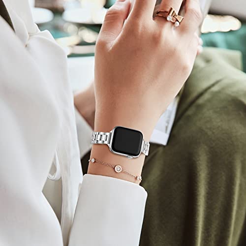 Stiroll Thin Replacement Band Compatible For Apple Watch 38Mm 40Mm 41Mm 42Mm 44Mm 45Mm 49Mm, Stainless Steel Metal Wristband Women Men For Iwatch Ultra Se Series 8/7/6/5/4/3/2/1(Silver,38Mm/40Mm/41Mm) #TOP4