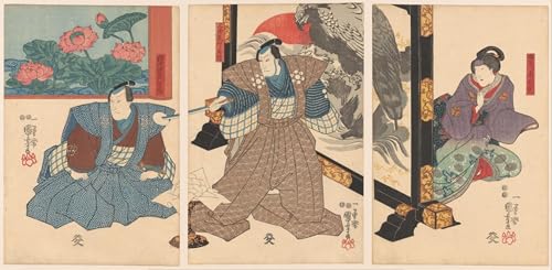 Trois acteurs sur un paravent par Utagawa Kuniyoshi Affiche Art Mural 60x90cm