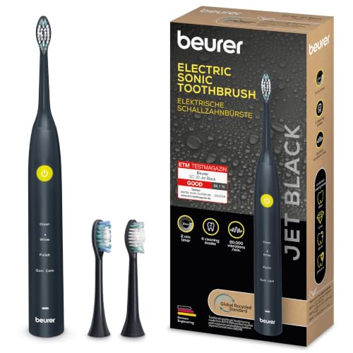 Beurer SC 30 Jet Black Brosse à dents électrique, avec 4 modes de brossage, 80 000 oscillations, minuterie acoustique quadrante et affichage LED, 2 brossettes, boîtier 100% recyclé