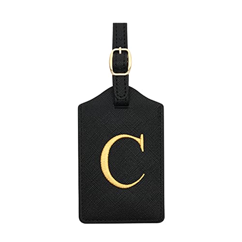 Image of CHOIEO Luggage Tag PU Leather for Suitcase Baggage Handbag Travel Bag Label Suitcase Tag w. Name Card & Privacy Cover (1 count, Black, Rectangular)