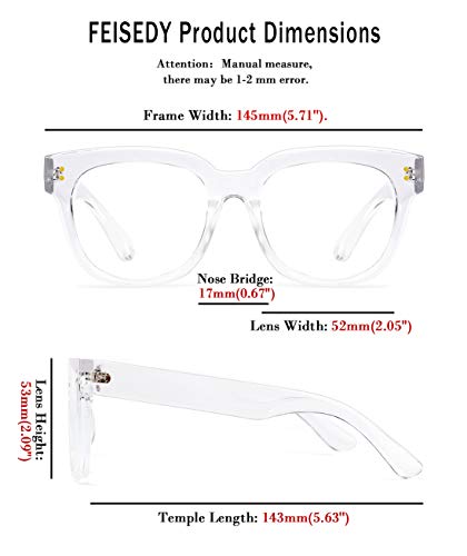 Image of FEISEDY Retro Square Thick Big Frame Blue Light Blocking Reading Glasses Anti Glare Digital Eyestrain Reader B2523 Clear 1.25x