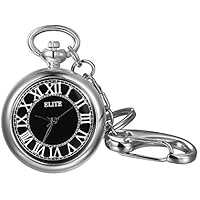 Lancardo Reloj de Bolsillo Retro con Cadena de Suéter Corta Fina Reloj de Cuarzo Caja Dial Negro con Números Romanos Blancos Reloj Analógico Sencillo para Hombre Mujer Unisex