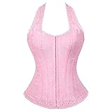 jutrisujo Halter Bustier Corsets for Women Sexy Costumes Halloween Masquerade Top, Pink 603, S(For Waist 24-25inch)