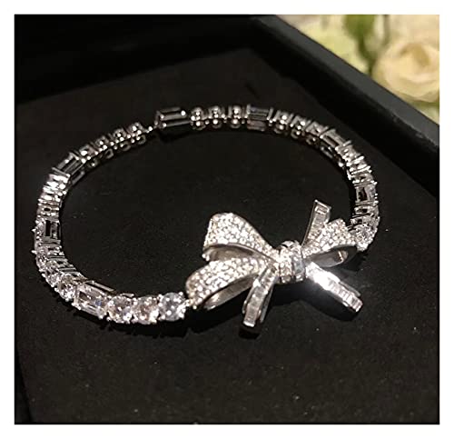 Bracelet bijoux en argent pour femmes avec nœud papillon en zircon complet pour cadeaux romantiques