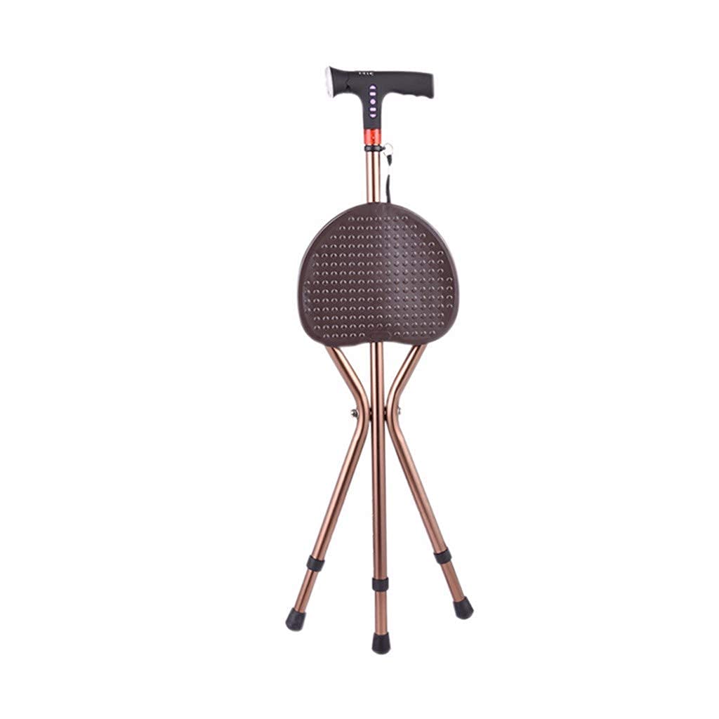 MObyat Andador para Ancianos,Bastón Muleta Taburete Plegable de Tres Patas con iluminación Silla con Alarma Bastón de Aluminio Taburete Altura Ajustable Ancianos Muleta-11.19