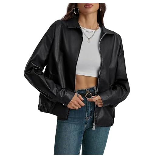 MakeMeChic Women's Faux Leather Shacket Long Sleeve Button Down Motorcycle Jacket Biker Coat Zip Black S