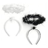 VYNZOR 2 Diademas de Ángel, Halo Blanco, Accesorio para la Cabeza, Accesorio Navideño para el Cabello, Disfraz de Ángel, Halloween, Navidad, Carnaval, Disfraces y Accesorios de Cosplay (Blanco, Negro)