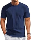 COOFANDY Mens Dress T Shirts Short Sleeve Crewneck Shirts Casual Texture Knit Tees, Navy Blue