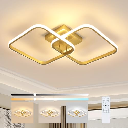 Goeco Plafoniera LED Soffitto Moderna Dimmerabile 50W, Lampadario LED Soffitto con Telecomando 3000K-6500K 64CM, Quadrata Plafoniere Camera da Letto per Soggiorno, Cucina, Oro