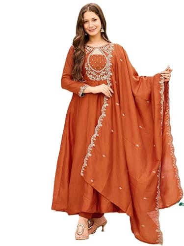 MOXTE Women's Vichitra Silk Embroidery Salwar Suit Set Kurta Pant