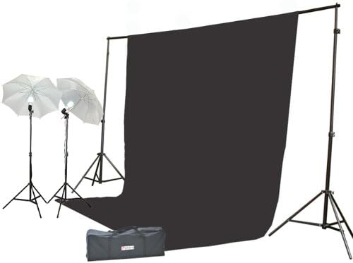 ePhoto Complete Photography Video Umbrella Light Lighting Kit & Complete Background Backdrop Support System with Case FREE 6x9' Black Muslin By ePhotoINC ULS69B