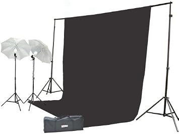 ePhoto Complete Photography Video Umbrella Light Lighting Kit & Complete Background Backdrop Support System with Case FREE 6x9 Black Muslin By ePhotoINC ULS69B