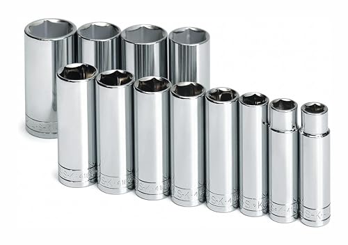 SK Tools USA 1/2" Drive, 12 Piece, 6 Point, Deep, SAE, Chrome Socket Set: 1/2" - 1-1/4" | 4822