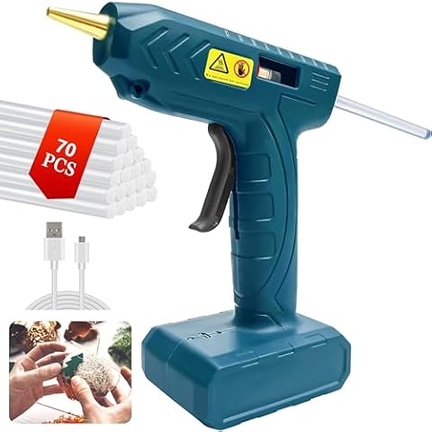 Glue Gun and Sticks Set,Cordless Hot Glue Gun,12V 5400mAh Rechargeable Fast Preheat Glue Gun Kit with 70 Pcs Hot Glue Sticks,Standing Large Base Design Reduces Glue Leakage,Sticks for DIY Craft. Cover